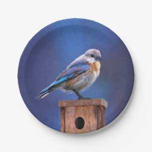 Assiettes En Carton Peinture pour oiseaux bleus (femelle) - Art origin