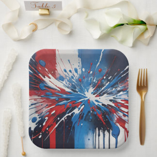 Assiettes En Carton Peinture Rouge Blanche Et Bleue Et Lavettes