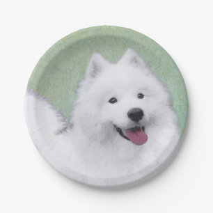 Assiettes En Carton Peinture Samoyée - Cute Original Dog Art