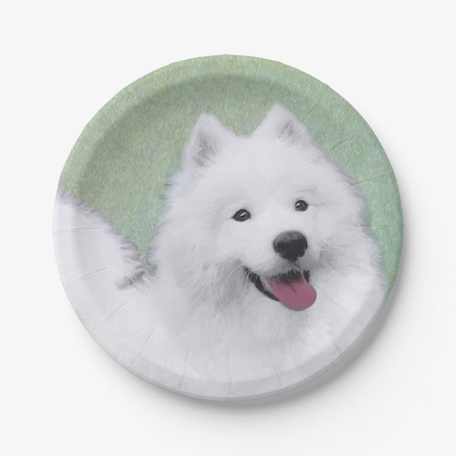 Assiettes En Carton Peinture Samoyée - Cute Original Dog Art (Devant)