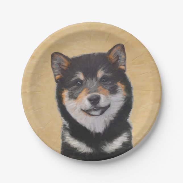 Assiettes En Carton Peinture Shiba Inu (Noir et Tan) - Art Chien (Devant)