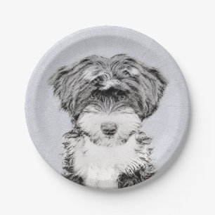 Assiettes En Carton Peinture Tibétaine Terrier - Cute Original Chien A