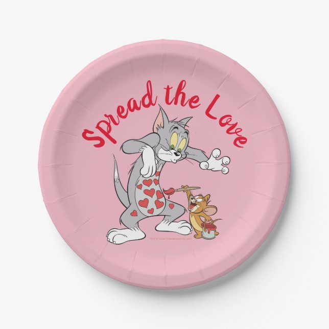 Assiettes En Carton Peinture Tom & Jerry Coeurs de Saint-Valentin (Devant)