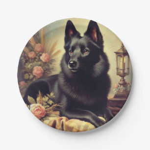 Assiettes En Carton Peinture vintage de Chien Schipperke