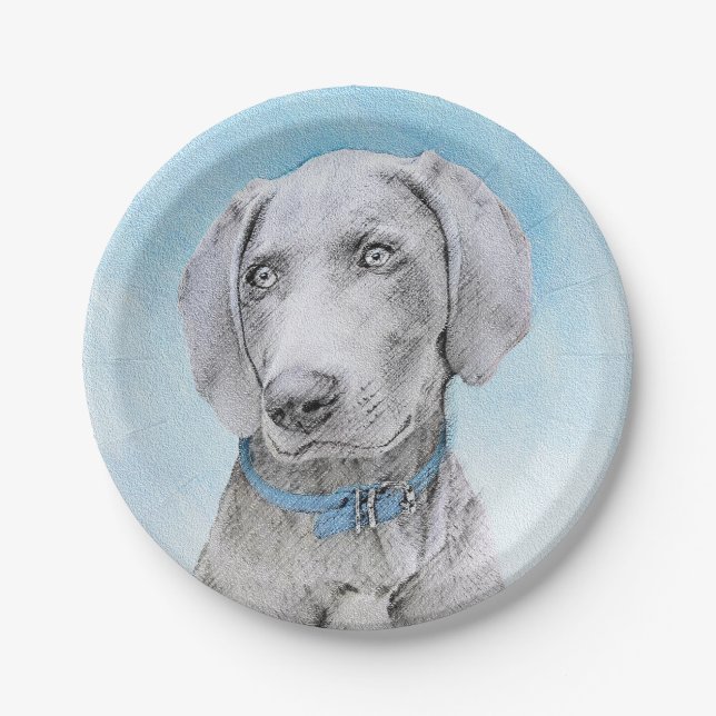 Assiettes En Carton Peinture Weimaraner - Joli art original chien (Devant)