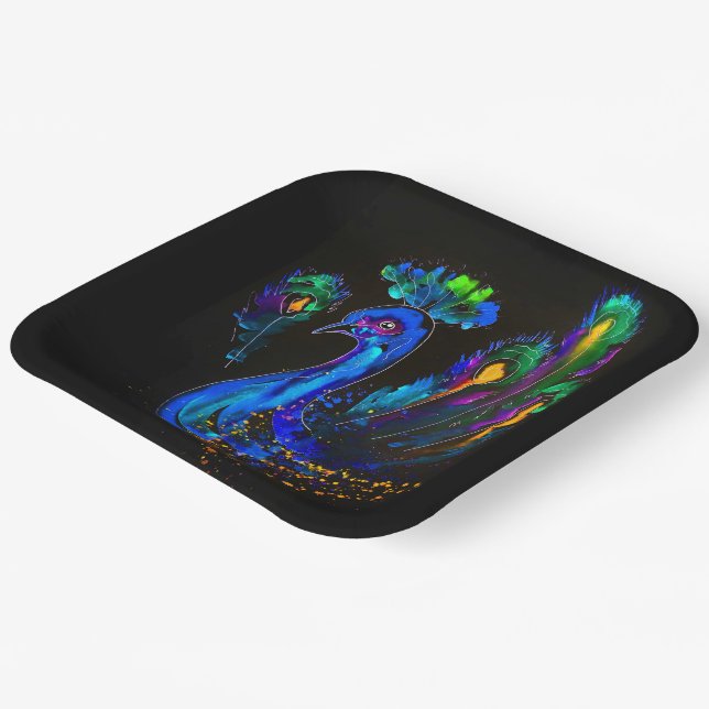 Assiettes En Carton Peinture Whimsical Peacock (Angulaire)