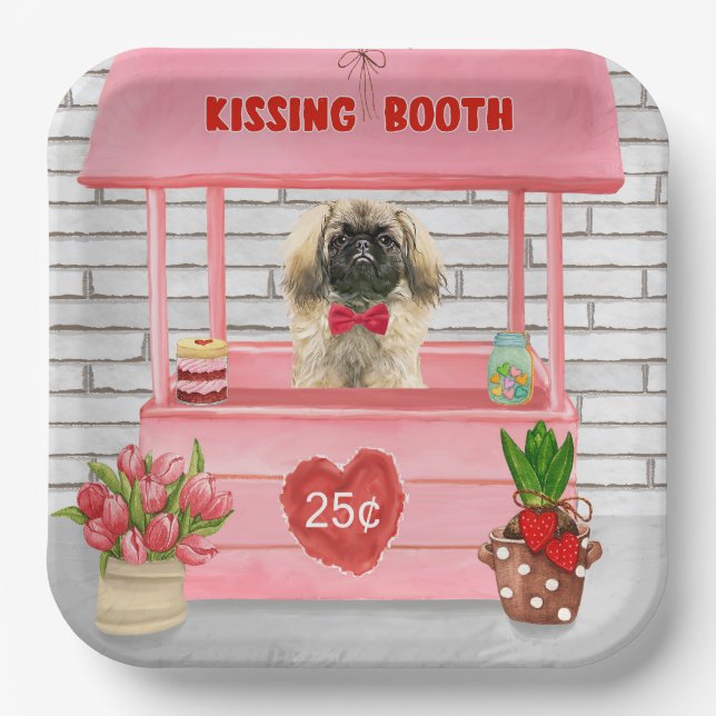 Assiettes En Carton pekingese Chien Valentine's Day Kissing Booth (Recto)