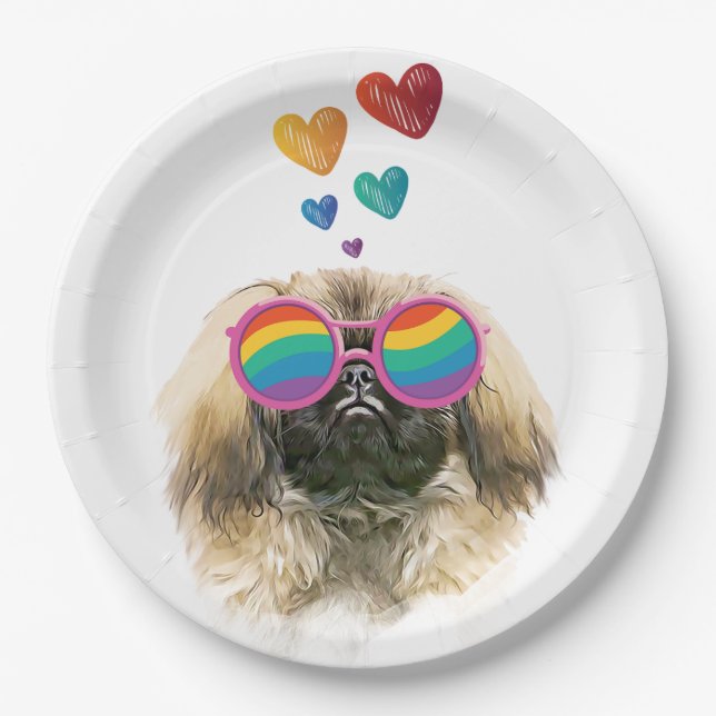 Assiettes En Carton Pekingese Dog with Hearts Saint-Valentin (Devant)