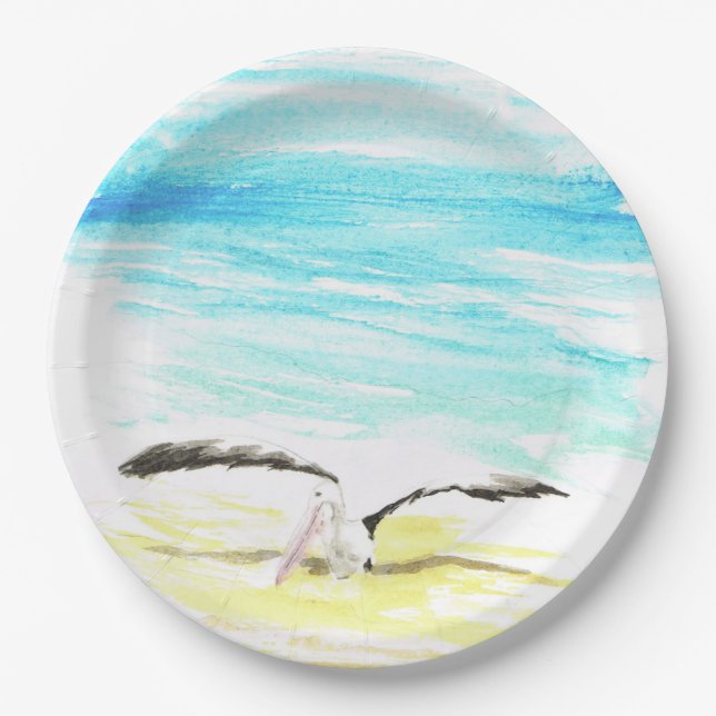 Assiettes En Carton Pelican stretching wings (Devant)