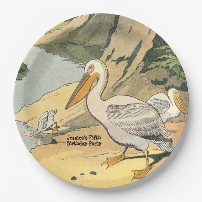 Assiettes En Carton Pélicans à la fête d'anniversaire de la plage (Devant)