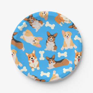 Assiettes En Carton Pembroke Welsh Corgi Motif bleu