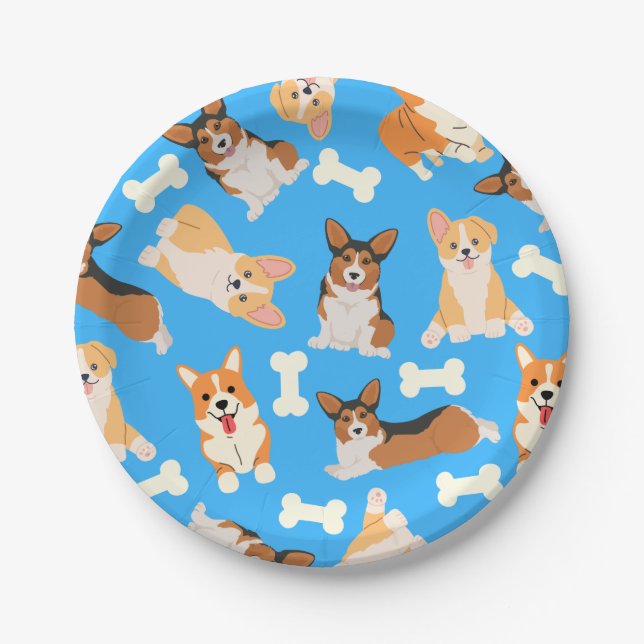 Assiettes En Carton Pembroke Welsh Corgi Motif bleu (Devant)