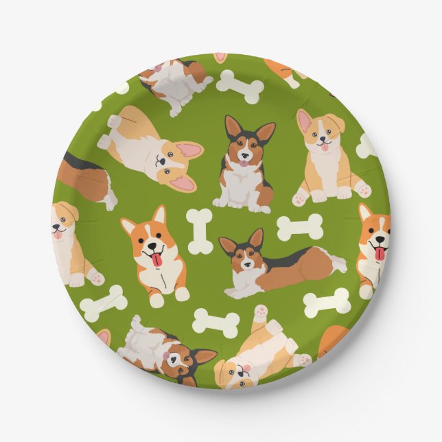 Assiettes En Carton Pembroke Welsh Corgi Motif Vert (Devant)
