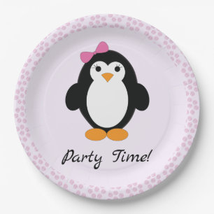 Assiettes En Carton Penguin, fille du temps de la fête