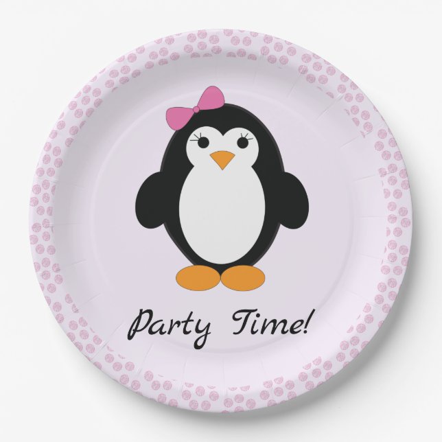Assiettes En Carton Penguin, fille du temps de la fête (Devant)