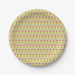Assiettes En Carton Pensées jaunes - motif de papier peint rétro