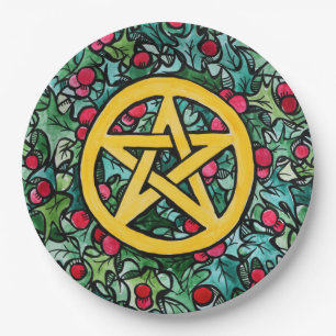 Assiettes En Carton Pentagramme de Yule païen