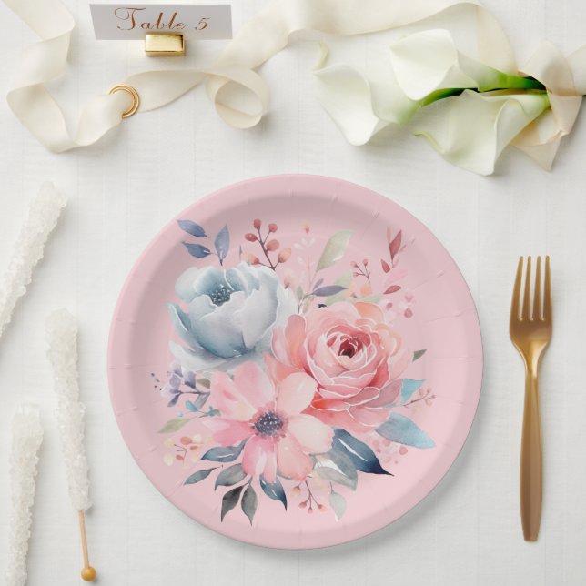 Assiettes En Carton Peonies rose pâle Floral Bouquet Douche (Mariage)