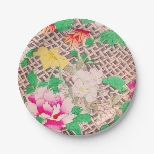 Assiettes En Carton Peony Floral Imprimer Vintage Japonais Retro Motif