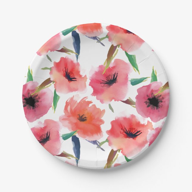 Assiettes En Carton Pépites peintes en rouge motif floral (Devant)