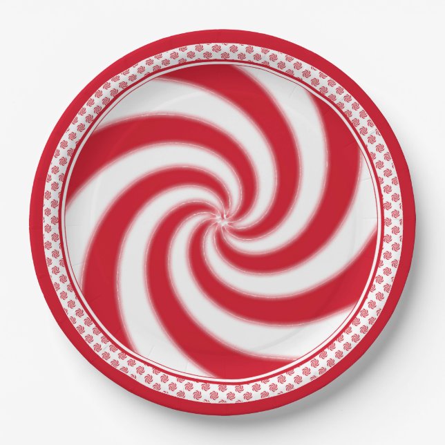 Assiettes En Carton Peppermenthe Candy Swirl Noël (Devant)