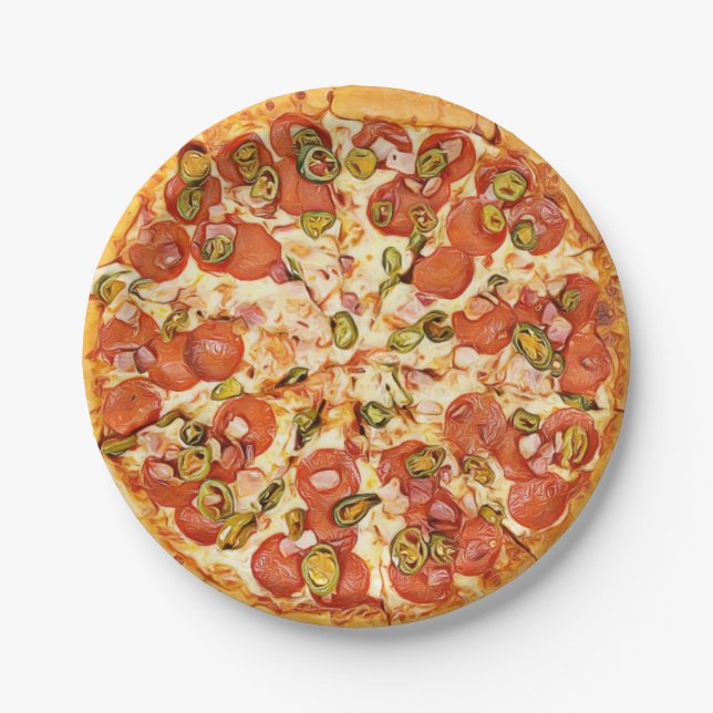 Assiettes En Carton Pepperoni Pizza | Pizza Party Anniversaire   (Devant)