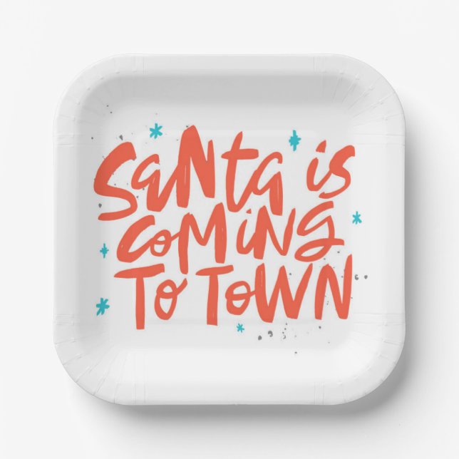 Assiettes En Carton Père Noël arrive à Town Holiday Design (Recto)