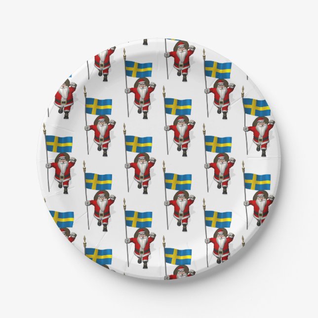 Assiettes En Carton Père Noël Avec Drapeau De Suède (Devant)