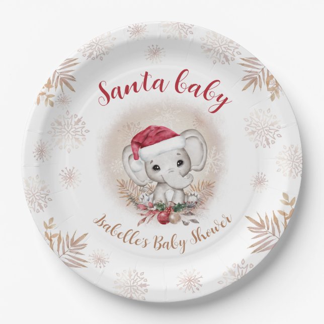 Assiettes En Carton Père Noël Baby Elephant Christmas Boy Baby shower (Devant)