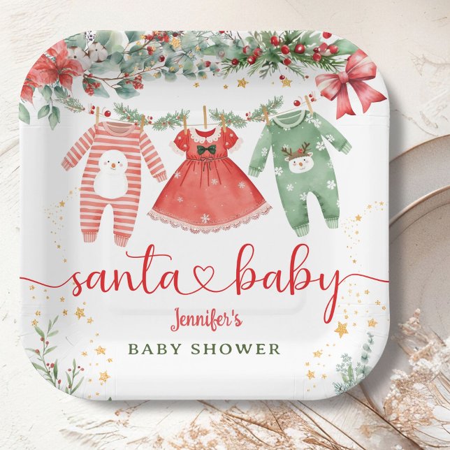 Assiettes En Carton Père Noël Baby shower Christmas Girl Paper (Créateur téléchargé)