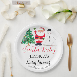 Assiettes En Carton Père Noël Baby shower Red Cute Merci simple