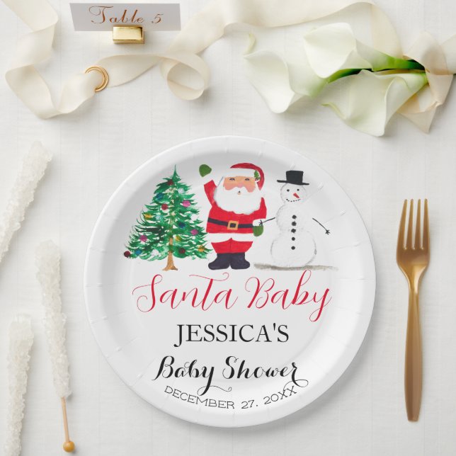 Assiettes En Carton Père Noël Baby shower Red Cute Merci simple (Mariage)
