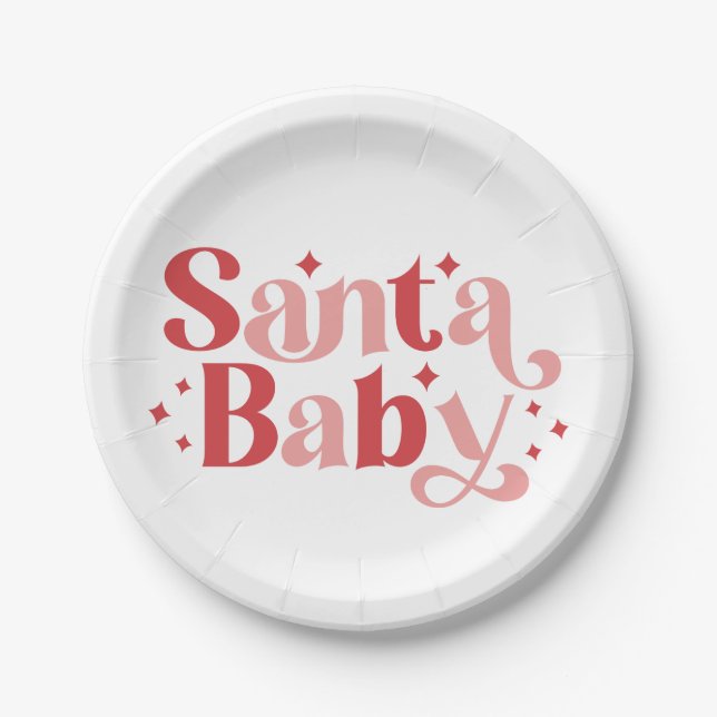 Assiettes En Carton Père Noël Baby - Typographie de Noël rétro (Devant)