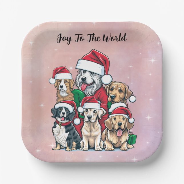 Assiettes En Carton Père Noël Chiens Joie Au Monde Noël (Recto)