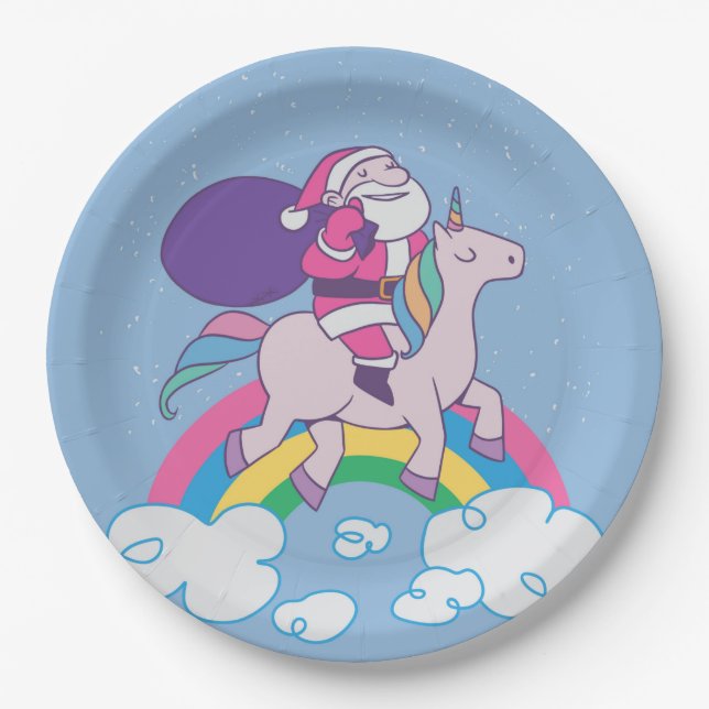 Assiettes En Carton Père Noël Christmas Unicorn (Devant)