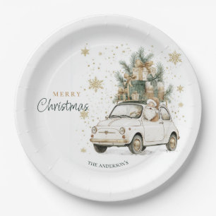 Assiettes En Carton Père Noël élégant aquarelle voiture neige fête de