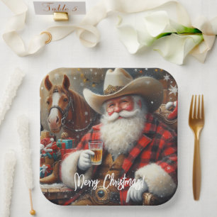 Assiettes En Carton Père Noël en Cowboy Noël Casquette