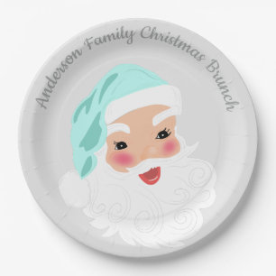 Assiettes En Carton Père Noël en Mint Vert Casquette Vintage Noël