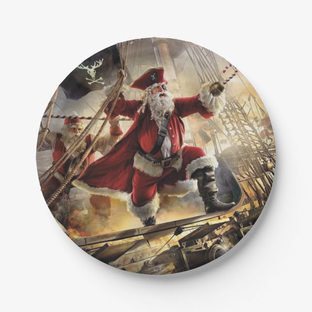 Assiettes En Carton Père Noël Est Un Pirate (Devant)