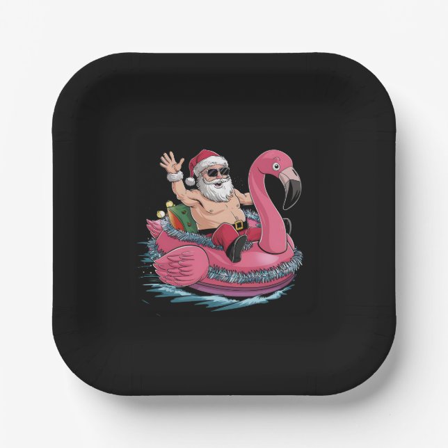 Assiettes En Carton Père Noël Flamant rose Floatie Noël En Juillet Été (Recto)
