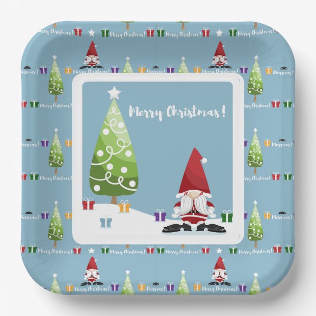 Assiettes En Carton Père Noël Gnome Pour Plaque Papier De Noël (Recto)