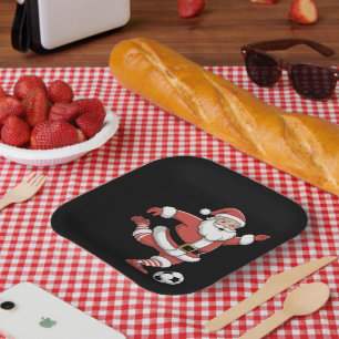 Assiettes En Carton Père Noël joue au football Sports de Noël