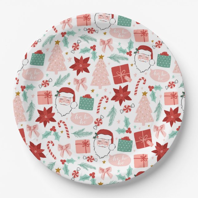 Assiettes En Carton Père Noël joyeux | Joyeuses plaques de papier de N (Devant)