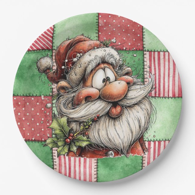 Assiettes En Carton Père Noël rigolard dessin animé drôle  (Devant)