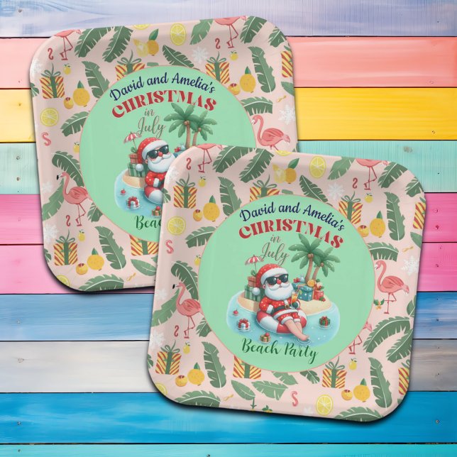 Assiettes En Carton Père Noël sur une île tropicale Noël à la fête de  (Créateur téléchargé)