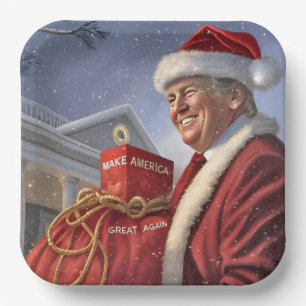 Assiettes En Carton Père Noël Trump avec sac rouge MAGA