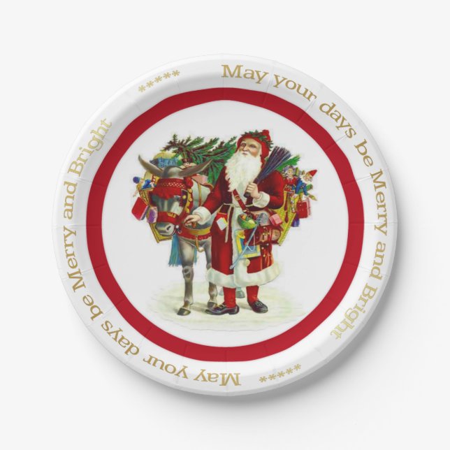 Assiettes En Carton Père Noël victorienne et âne (Devant)