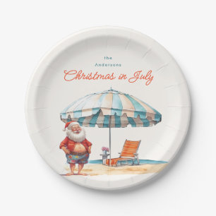 Assiettes En Carton Père Noël Watercolor Noël en juillet Fête d'été