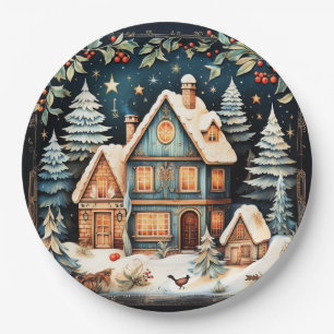 Assiettes En Carton Période de Noël, scène de vacances vintage,
