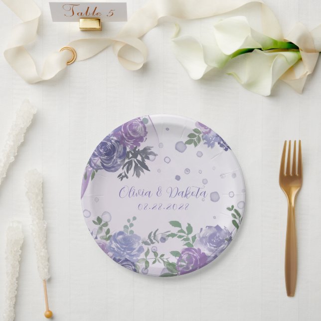 Assiettes En Carton Périwinkkel Purple Peony Mariage d'encre d'alcool  (Mariage)